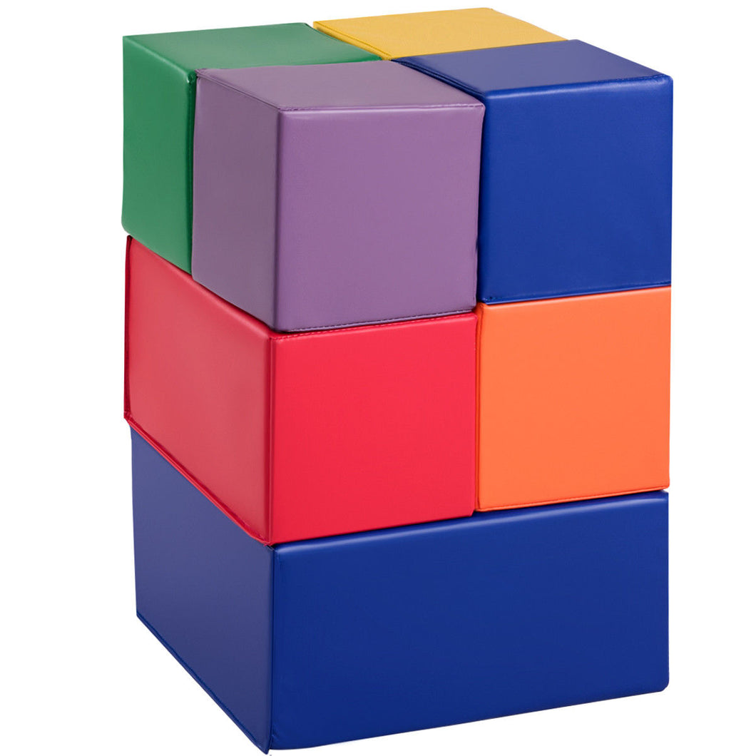 Gymax 7-Piece Set PU Foam Big Building Blocks Colorful Soft Blocks Play Set For Kids