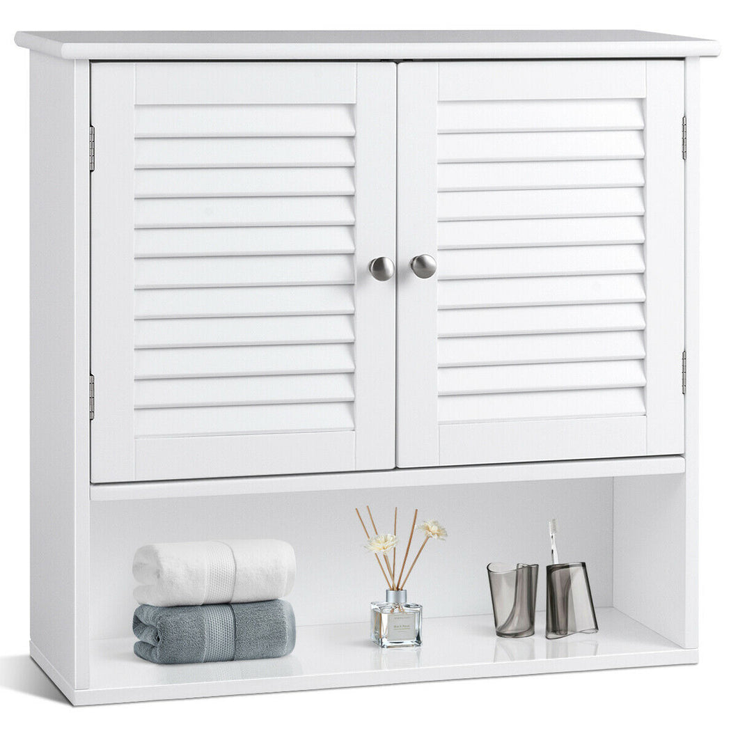 Gymax Bathroom Wall Storage Cabinet Double Doors Shelves Kitchen Medicine Organizer