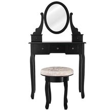 Load image into Gallery viewer, Gymax Black Makeup Table Vanity Table Set Cushioned Stool Mirror 5 Drawers
