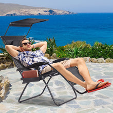 Load image into Gallery viewer, Gymax Folding Recliner Zero Gravity Lounge Chair W/ Shade Canopy Cup Holder Black
