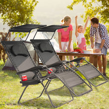 Load image into Gallery viewer, Gymax Folding Recliner Zero Gravity Lounge Chair W/ Shade Canopy Cup Holder Black
