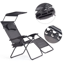 Load image into Gallery viewer, Gymax Folding Recliner Zero Gravity Lounge Chair W/ Shade Canopy Cup Holder Black
