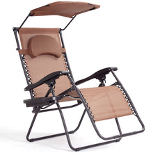 Load image into Gallery viewer, Gymax Folding Recliner Zero Gravity Lounge Chair W/ Shade Canopy Cup Holder Brown
