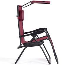 Load image into Gallery viewer, Gymax Folding Recliner Zero Gravity Lounge Chair W/ Shade Canopy Cup Holder Wine
