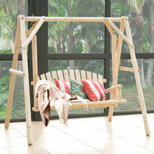 Load image into Gallery viewer, Gymax Wooden Porch Swing Outdoor Patio Rustic Torched Log Curved Back Bench A-Frame
