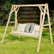 Load image into Gallery viewer, Gymax Wooden Porch Swing Outdoor Patio Rustic Torched Log Curved Back Bench A-Frame
