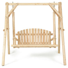Load image into Gallery viewer, Gymax Wooden Porch Swing Outdoor Patio Rustic Torched Log Curved Back Bench A-Frame
