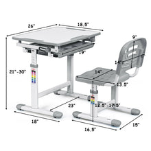Load image into Gallery viewer, Gymax Height Adjustable Children&#39;s Desk Chair Set Multifunctional Study Drawing Gray

