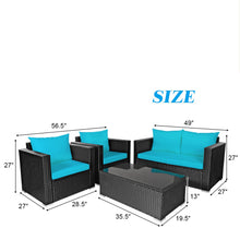 Load image into Gallery viewer, Gymax 4PC Rattan Patio Furniture Set Outdoor Wicker With Turquoise Cushion
