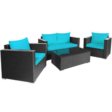 Load image into Gallery viewer, Gymax 4PC Rattan Patio Furniture Set Outdoor Wicker With Turquoise Cushion
