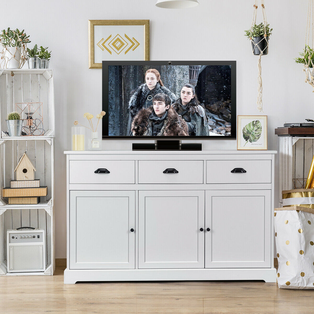 Gymax 3 Drawers Sideboard Buffet Table Storage Console Cabinet Entryway Cupboard White