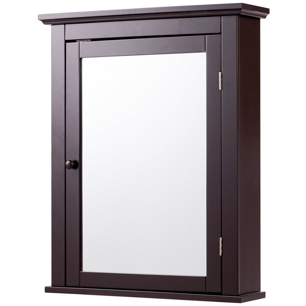 Gymax Bathroom Mirror Cabinet Wall Mounted Medicine Storage Adjustable Shelf Brown