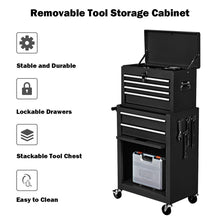 Load image into Gallery viewer, Gymax 2 in 1 Black Rolling Cabinet Storage Chest Box Garage Toolbox Organizer w/ 6 Drawers
