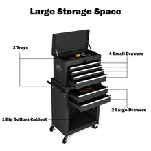 Load image into Gallery viewer, Gymax 2 in 1 Black Rolling Cabinet Storage Chest Box Garage Toolbox Organizer w/ 6 Drawers
