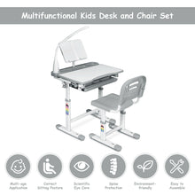 Load image into Gallery viewer, Gymax Height Adjustable Kids Desk Chair Set Study Drawing w/Lamp &amp; Bookstand Gray
