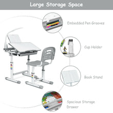 Load image into Gallery viewer, Gymax Height Adjustable Kids Desk Chair Set Study Drawing w/Lamp &amp; Bookstand Gray
