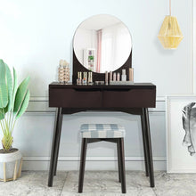 Load image into Gallery viewer, Gymax Vanity Table Set W/Round Mirror Cushioned Stool Makeup Dressing Table
