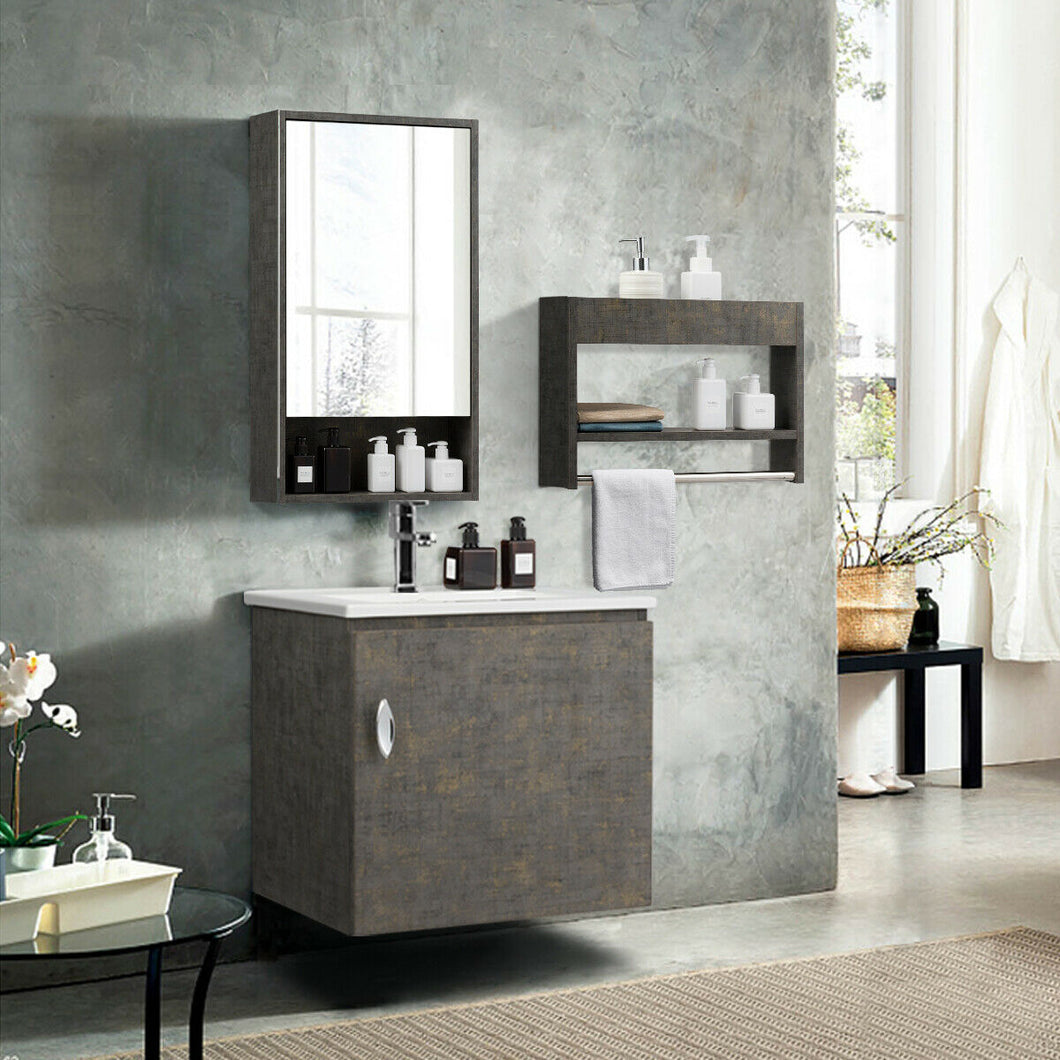 Gymax Modern Wall-Mounted Bathroom Vanity Sink Set w/Medicine Cabinet & Storage Rack