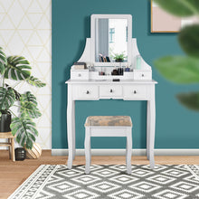 Load image into Gallery viewer, Gymax Vanity Set W/5 Drawers &amp;Removable Box Makeup Dressing Table and Stool Set

