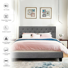 Load image into Gallery viewer, Gymax Queen Size Upholstered Panel Bed W/Linen Panel Headboard Upholstered Wooden Bed
