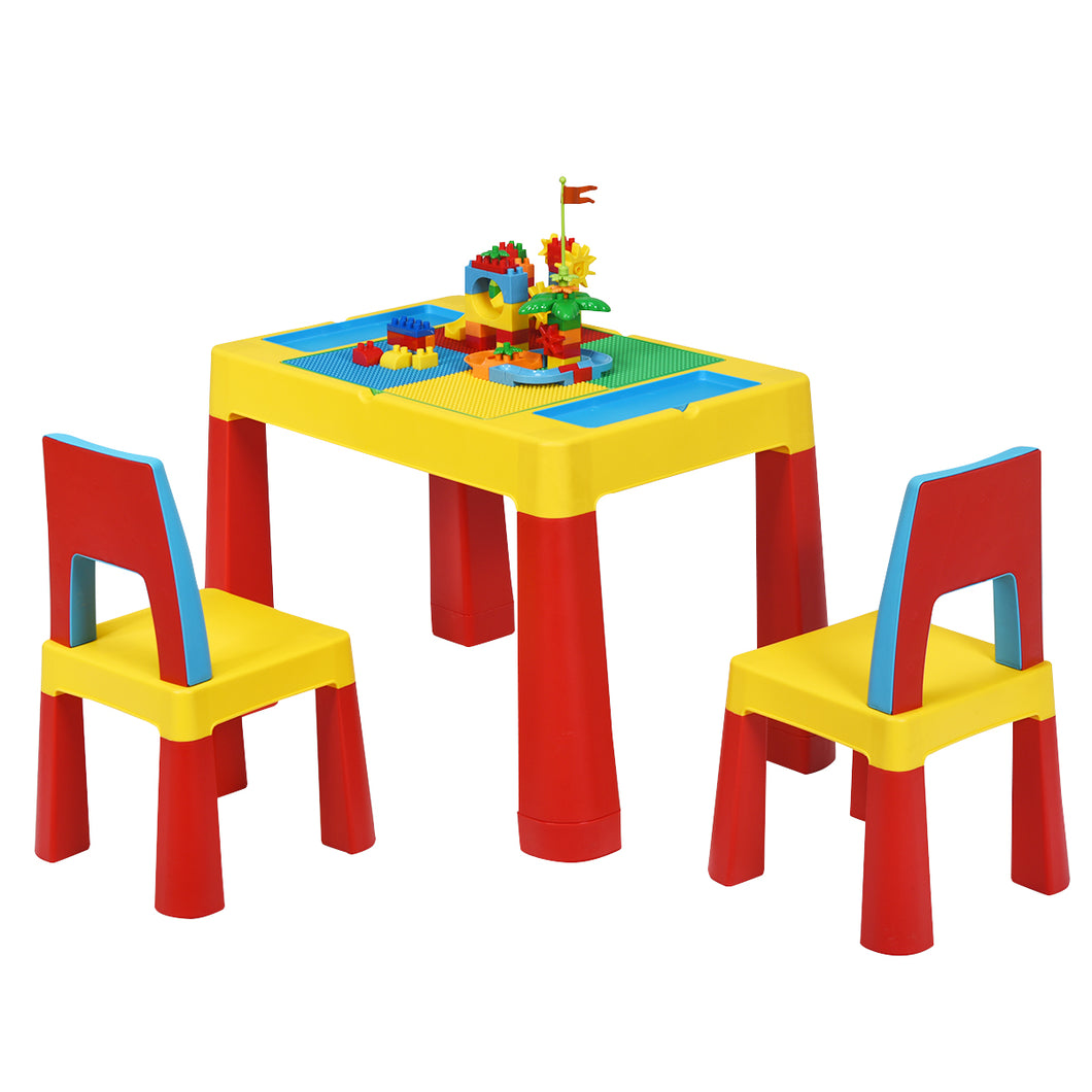 Gymax 7 in 1 Kids Activity Table Set w/ Chairs Toddler Storage Building Block Table