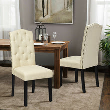 Load image into Gallery viewer, Gymax Set of 4 Beige Tufted Dining Chair Upholstered w/ Nailhead Trim &amp; Rubber Wooden Legs
