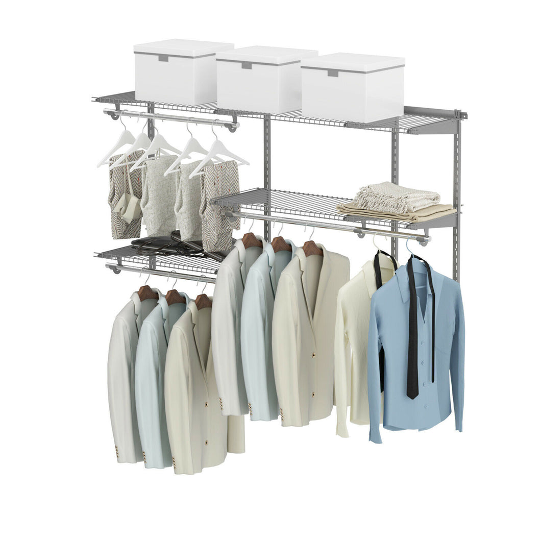 Gymax Custom Closet Organizer Kit 3 to 5 FT Wall-mounted Closet System w/Hang Rod Grey