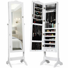 Load image into Gallery viewer, Gymax Mirrored Jewelry Cabinet Armoire Storage Organizer w/Drawer &amp; Led Lights White
