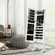 Load image into Gallery viewer, Gymax Mirrored Jewelry Cabinet Armoire Storage Organizer w/Drawer &amp; Led Lights White
