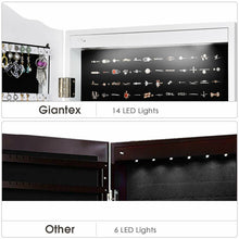 Load image into Gallery viewer, Gymax Mirrored Jewelry Cabinet Armoire Storage Organizer w/Drawer &amp; Led Lights White
