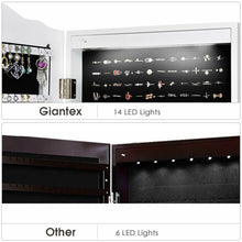 Load image into Gallery viewer, Gymax Mirrored Jewelry Cabinet Armoire Storage Organizer w/Drawer &amp; Led Lights White
