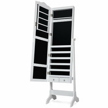 Load image into Gallery viewer, Gymax Mirrored Jewelry Cabinet Armoire Storage Organizer w/Drawer &amp; Led Lights White
