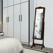 Load image into Gallery viewer, Gymax Mirrored Jewelry Cabinet Armoire Storage Organizer w/Drawer &amp; Led Lights Brown
