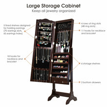 Load image into Gallery viewer, Gymax Mirrored Jewelry Cabinet Armoire Storage Organizer w/Drawer &amp; Led Lights Brown
