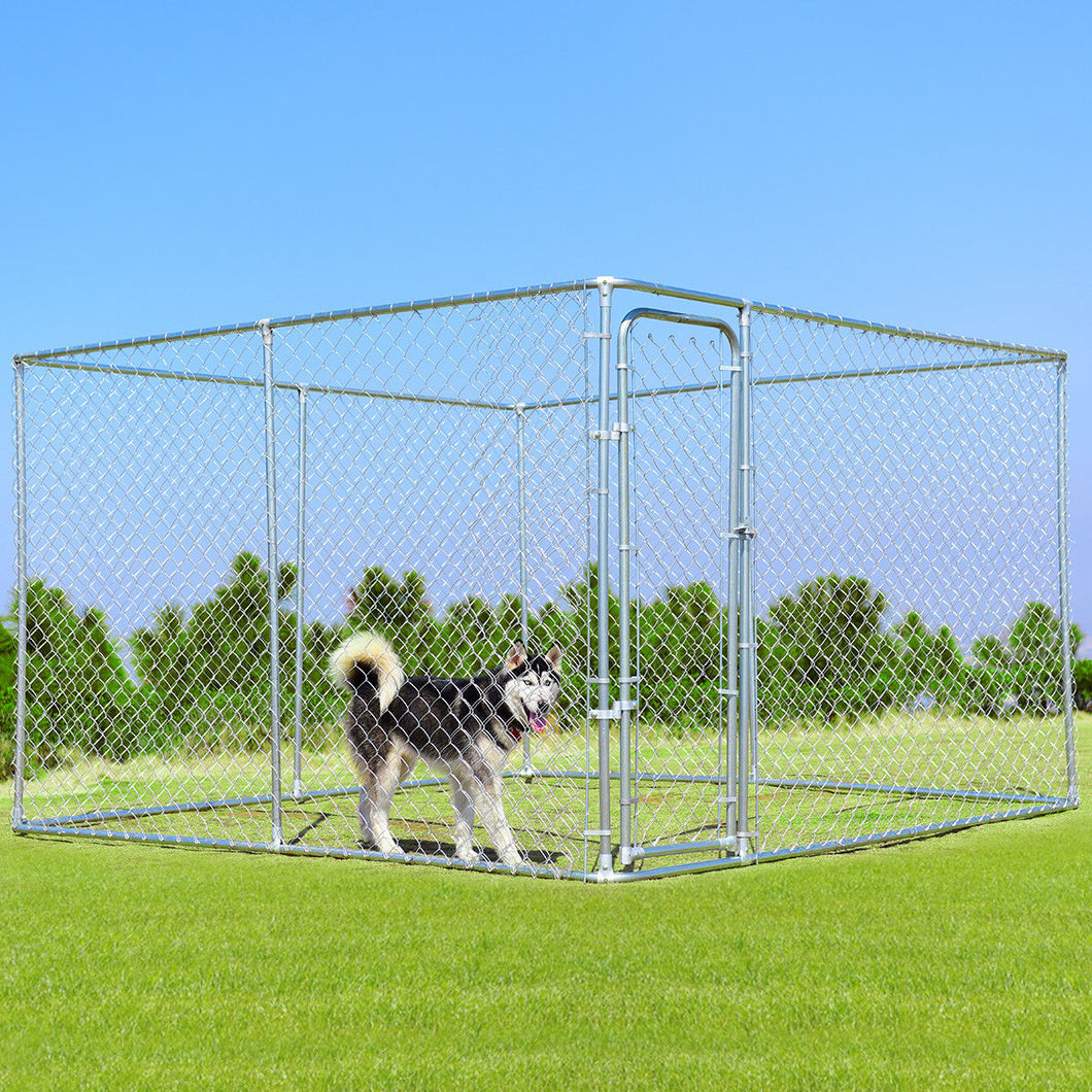 Gymax Large Pet Dog Run House Kennel Shade Cage 10' x 10' Roof Cover Backyard Playpen