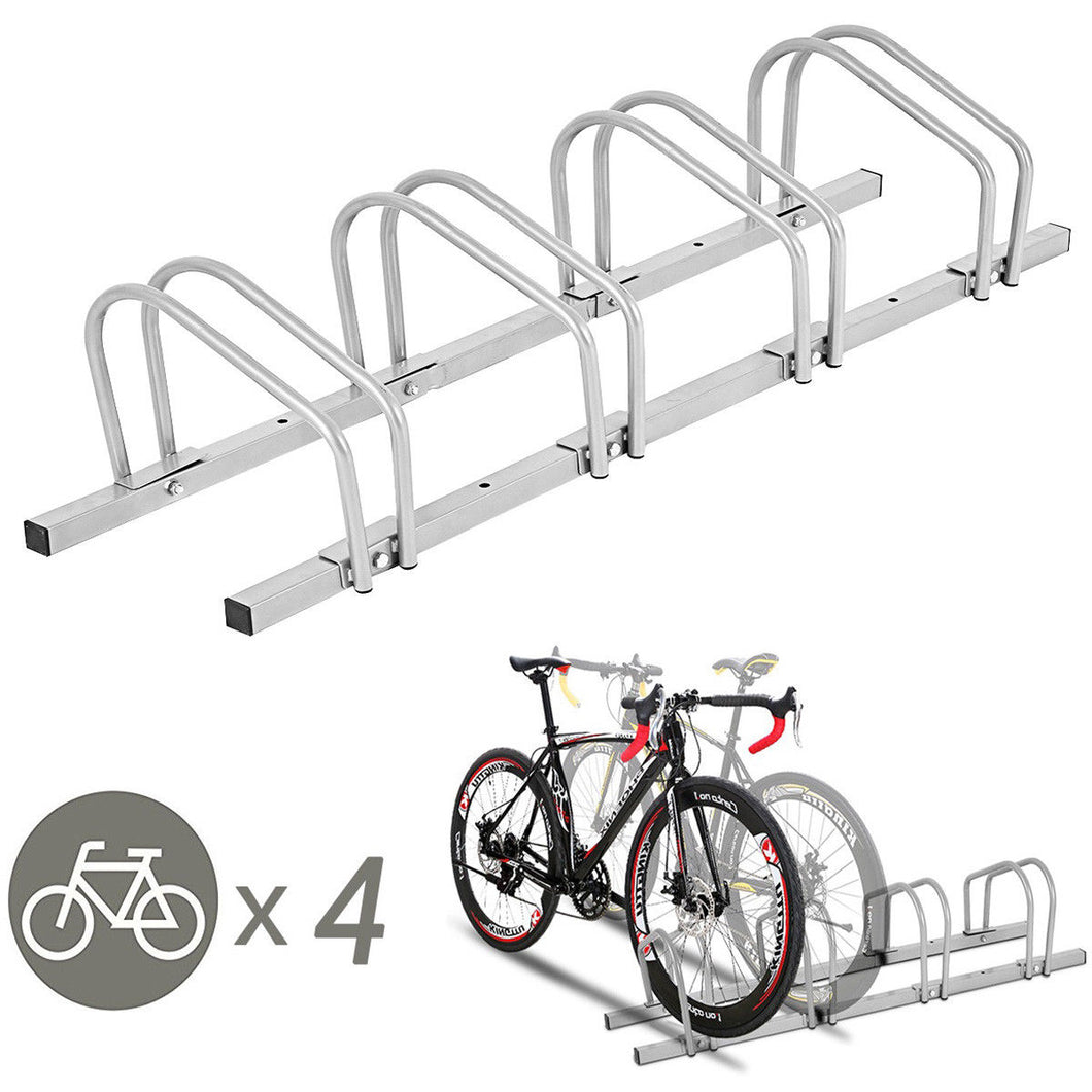 Gymax 4 Bike Bicycle Stand Parking Garage Storage Cycling Rack Silver