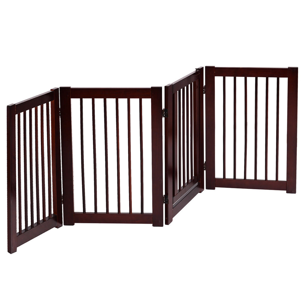 Gymax 30'' Configurable Folding Free Standing Wood Pet Dog Safety Fence w/ Gate