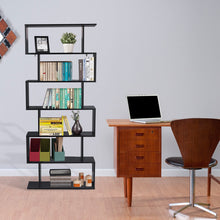 Load image into Gallery viewer, Gymax 6 Tier S-Shaped Bookcase Z-Shelf Style Storage Display Modern Bookshelf Black
