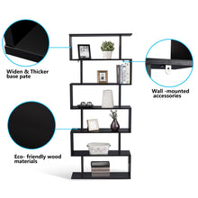 Load image into Gallery viewer, Gymax 6 Tier S-Shaped Bookcase Z-Shelf Style Storage Display Modern Bookshelf Black
