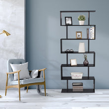 Load image into Gallery viewer, Gymax 6 Tier S-Shaped Bookcase Z-Shelf Style Storage Display Modern Bookshelf Black
