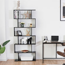 Load image into Gallery viewer, Gymax 6 Tier S-Shaped Bookcase Z-Shelf Style Storage Display Modern Bookshelf Black
