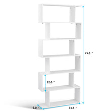Load image into Gallery viewer, Gymax 6 Tier S-Shaped Bookcase Z-Shelf Style Storage Display Modern Bookshelf White
