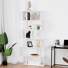 Load image into Gallery viewer, Gymax 6 Tier S-Shaped Bookcase Z-Shelf Style Storage Display Modern Bookshelf White

