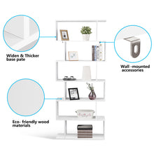 Load image into Gallery viewer, Gymax 6 Tier S-Shaped Bookcase Z-Shelf Style Storage Display Modern Bookshelf White
