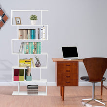 Load image into Gallery viewer, Gymax 6 Tier S-Shaped Bookcase Z-Shelf Style Storage Display Modern Bookshelf White
