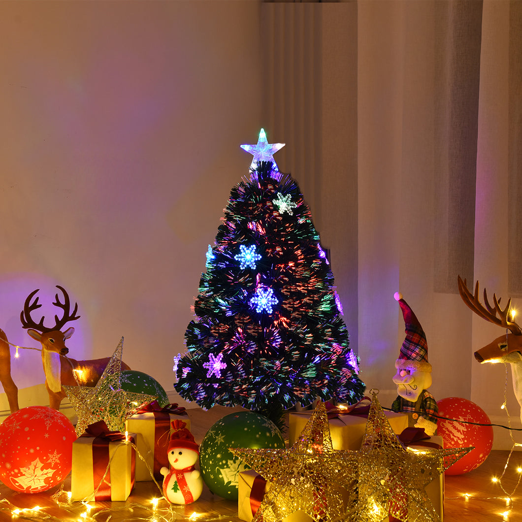 Gymax Fiber Optic 3' PVC Artificial Christmas Tree LED Lights Snowflakes Decoration