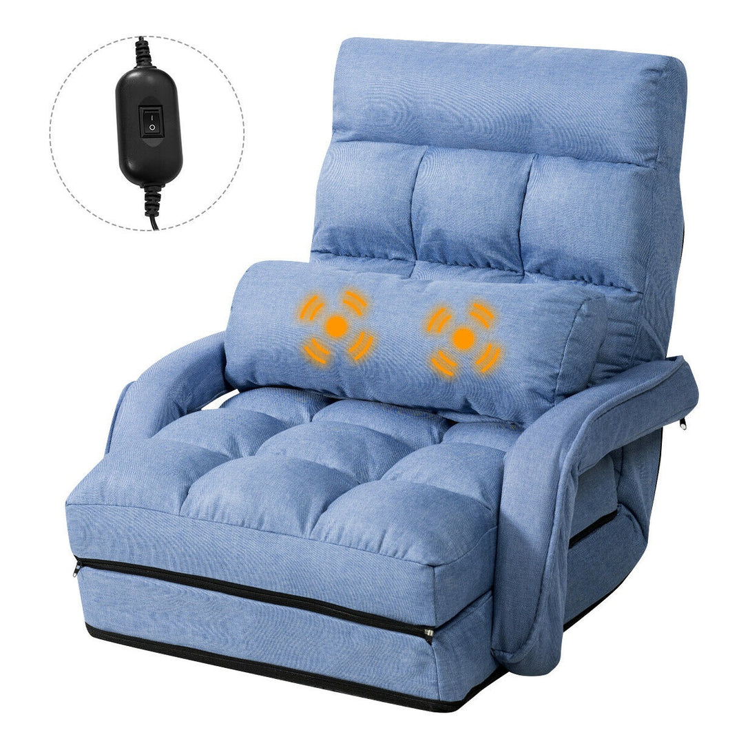 Gymax Blue Folding Lazy Sofa Floor Chair Sofa Lounger Bed with Armrests and Pillow