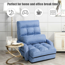 Load image into Gallery viewer, Gymax Blue Folding Lazy Sofa Floor Chair Sofa Lounger Bed with Armrests and Pillow
