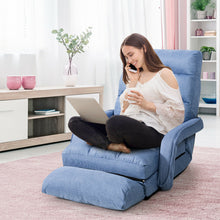 Load image into Gallery viewer, Gymax Blue Folding Lazy Sofa Floor Chair Sofa Lounger Bed with Armrests and Pillow
