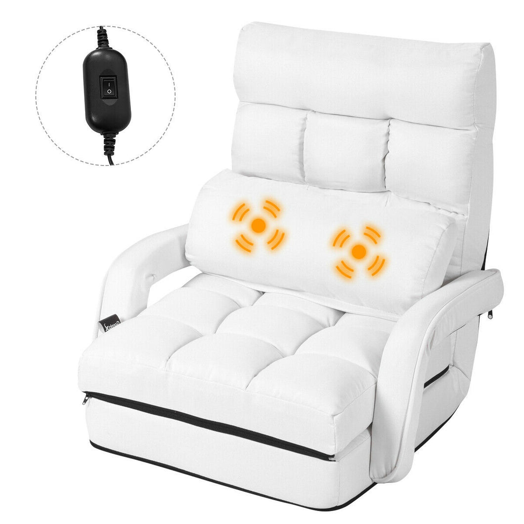 Gymax White Folding Lazy Sofa Floor Chair Sofa Lounger Bed with Armrests and Pillow